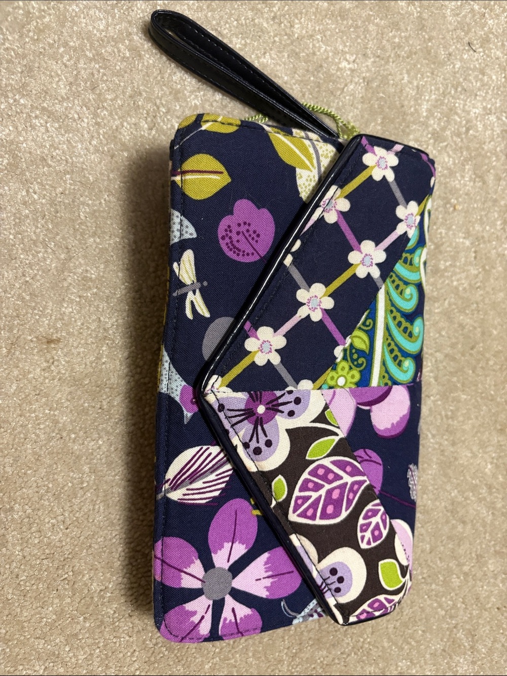 Vera Bradley Floral Navy Wristlet Wallet - Purple & Navy